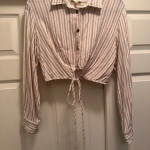 Promesa Cream and White Striped Button Down Shirt